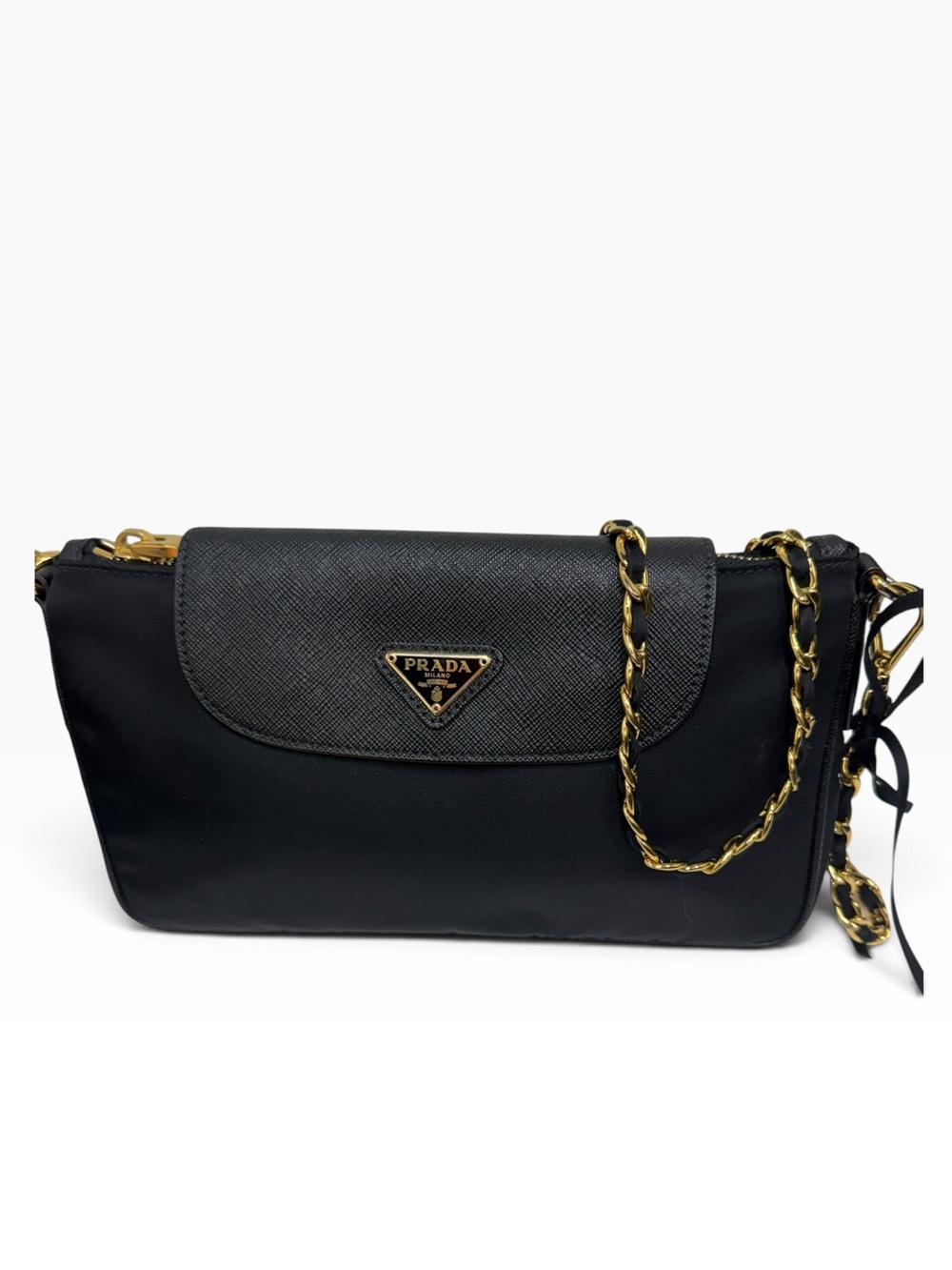 Prada Tessuto Nylon Saffiano Chain Crossbody Flap Bag